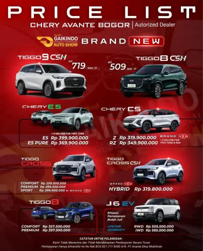 Pricelist Harga Chery penjaringan 2025